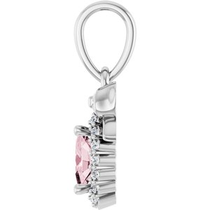 Platinum Natural Pink Morganite & .04 CTW Natural Diamond Bow Pendant
