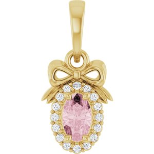 14K Yellow Gold Natural Pink Morganite & .04 CTW Natural Diamond Bow Pendant