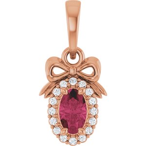14K Rose Gold Natural Rhodolite Garnet & .04 CTW Natural Diamond Bow Pendant