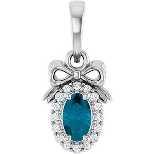 Sterling Silver Natural London Blue Topaz & .04 CTW Natural Diamond Bow Pendant