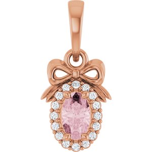 14K Rose Gold Natural Pink Morganite & .04 CTW Natural Diamond Bow Pendant