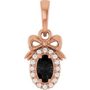 14K Rose Gold Natural Black Onyx & .04 CTW Natural Diamond Bow Pendant