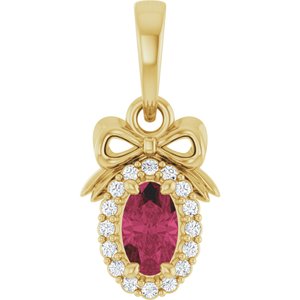 14K Yellow Gold Natural Rhodolite Garnet & .04 CTW Natural Diamond Bow Pendant