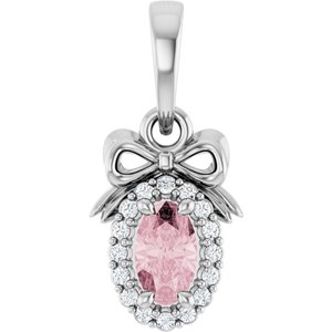 Sterling Silver Natural Pink Morganite & .04 CTW Natural Diamond Bow Pendant