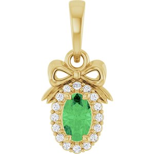 14K Yellow Gold Natural Tsavorite Garnet & .04 CTW Natural Diamond Bow Pendant