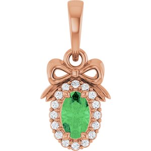 14K Rose Gold Natural Tsavorite Garnet & .04 CTW Natural Diamond Bow Pendant