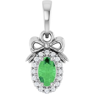 Platinum Natural Tsavorite Garnet & .04 CTW Natural Diamond Bow Pendant