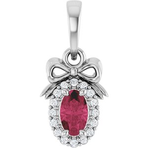 Sterling Silver Natural Rhodolite Garnet & .04 CTW Natural Diamond Bow Pendant
