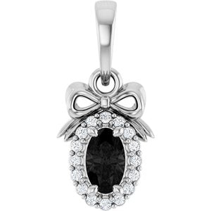 Sterling Silver Natural Black Onyx & .04 CTW Natural Diamond Bow Pendant
