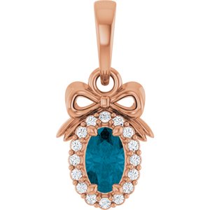 14K Rose Gold Natural London Blue Topaz & .04 CTW Natural Diamond Bow Pendant