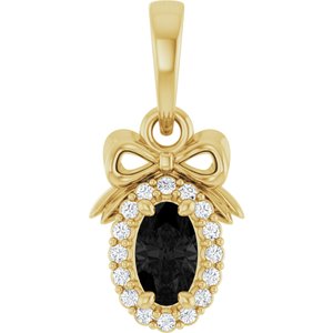 14K Yellow Gold Natural Black Onyx & .04 CTW Natural Diamond Bow Pendant