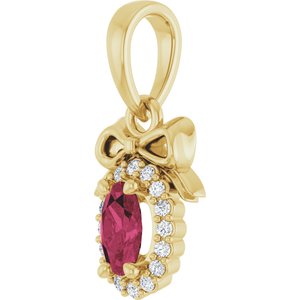 14K Yellow Gold Natural Rhodolite Garnet & .04 CTW Natural Diamond Bow Pendant
