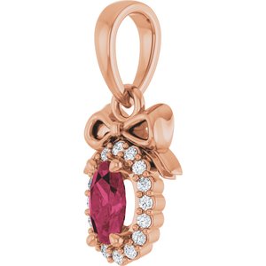 14K Rose Gold Natural Rhodolite Garnet & .04 CTW Natural Diamond Bow Pendant