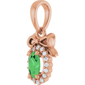 14K Rose Gold Natural Tsavorite Garnet & .04 CTW Natural Diamond Bow Pendant