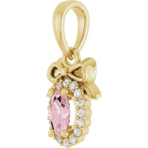 14K Yellow Gold Natural Pink Morganite & .04 CTW Natural Diamond Bow Pendant
