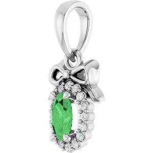 Sterling Silver Natural Tsavorite Garnet & .04 CTW Natural Diamond Bow Pendant