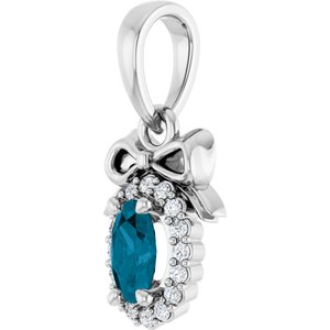 14K White Gold Natural London Blue Topaz & .04 CTW Natural Diamond Bow Pendant