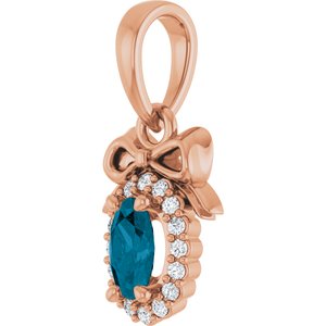14K Rose Gold Natural London Blue Topaz & .04 CTW Natural Diamond Bow Pendant
