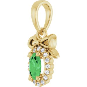 14K Yellow Gold Natural Tsavorite Garnet & .04 CTW Natural Diamond Bow Pendant