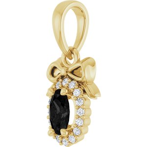 14K Yellow Gold Natural Black Onyx & .04 CTW Natural Diamond Bow Pendant