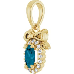 14K Yellow Gold Natural London Blue Topaz & .04 CTW Natural Diamond Bow Pendant