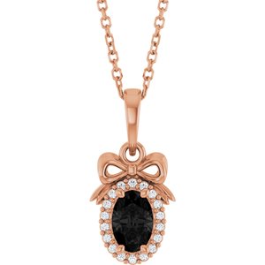 14K Rose Gold Natural Black Onyx & .04 CTW Natural Diamond Bow 16-18" Necklace