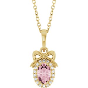 14K Yellow Gold Natural Pink Morganite & .04 CTW Natural Diamond Bow 16-18" Necklace