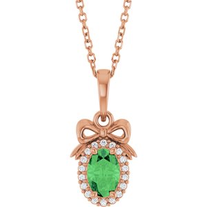 14K Rose Gold Natural Tsavorite Garnet & .04 CTW Natural Diamond Bow 16-18" Necklace