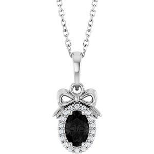 Platinum Natural Black Onyx & .04 CTW Natural Diamond Bow 16-18" Necklace