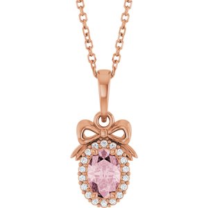 14K Rose Gold Natural Pink Morganite & .04 CTW Natural Diamond Bow 16-18" Necklace