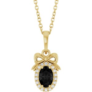 14K Yellow Gold Natural Black Onyx & .04 CTW Natural Diamond Bow 16-18" Necklace