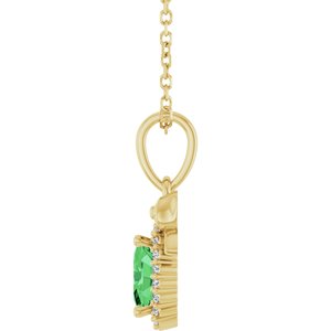 14K Yellow Gold Natural Tsavorite Garnet & .04 CTW Natural Diamond Bow 16-18" Necklace