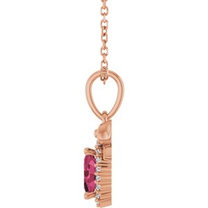 14K Rose Gold Natural Rhodolite Garnet & .04 CTW Natural Diamond Bow 16-18" Necklace