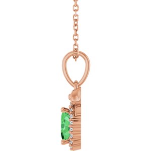 14K Rose Gold Natural Tsavorite Garnet & .04 CTW Natural Diamond Bow 16-18" Necklace