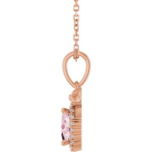 14K Rose Gold Natural Pink Morganite & .04 CTW Natural Diamond Bow 16-18" Necklace