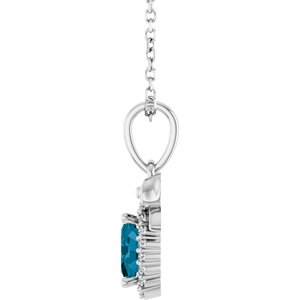 Platinum Natural London Blue Topaz & .04 CTW Natural Diamond Bow 16-18" Necklace