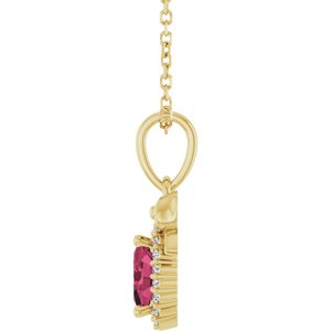 14K Yellow Gold Natural Rhodolite Garnet & .04 CTW Natural Diamond Bow 16-18" Necklace