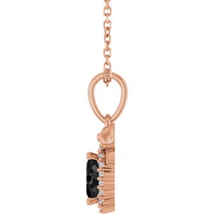 14K Rose Gold Natural Black Onyx & .04 CTW Natural Diamond Bow 16-18" Necklace