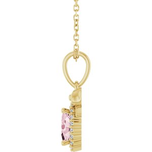 14K Yellow Gold Natural Pink Morganite & .04 CTW Natural Diamond Bow 16-18" Necklace
