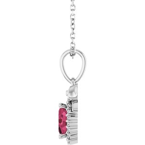 14K White Gold Natural Rhodolite Garnet & .04 CTW Natural Diamond Bow 16-18" Necklace