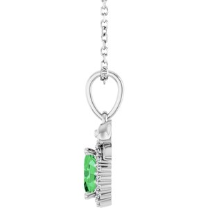 14K White Gold Natural Tsavorite Garnet & .04 CTW Natural Diamond Bow 16-18" Necklace