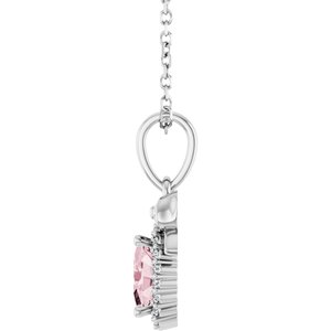 Sterling Silver Natural Pink Morganite & .04 CTW Natural Diamond Bow 16-18" Necklace