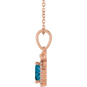 14K Rose Gold Natural London Blue Topaz & .04 CTW Natural Diamond Bow 16-18" Necklace