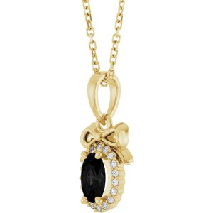 14K Yellow Gold Natural Black Onyx & .04 CTW Natural Diamond Bow 16-18" Necklace