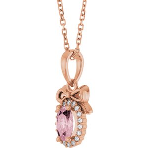 14K Rose Gold Natural Pink Morganite & .04 CTW Natural Diamond Bow 16-18" Necklace