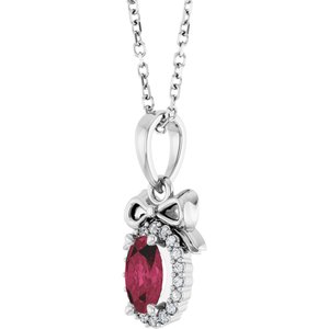Sterling Silver Natural Rhodolite Garnet & .04 CTW Natural Diamond Bow 16-18" Necklace