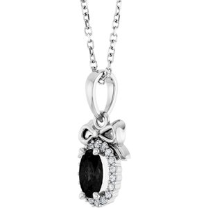 Sterling Silver Natural Black Onyx & .04 CTW Natural Diamond Bow 16-18" Necklace