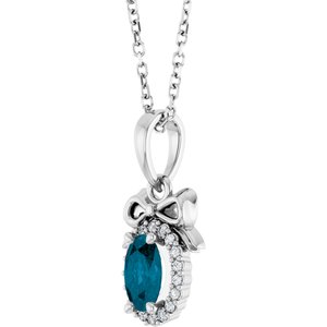 Sterling Silver Natural London Blue Topaz & .04 CTW Natural Diamond Bow 16-18" Necklace