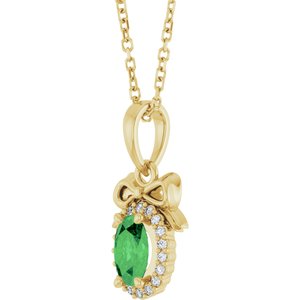 14K Yellow Gold Natural Tsavorite Garnet & .04 CTW Natural Diamond Bow 16-18" Necklace