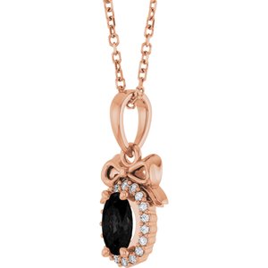 14K Rose Gold Natural Black Onyx & .04 CTW Natural Diamond Bow 16-18" Necklace